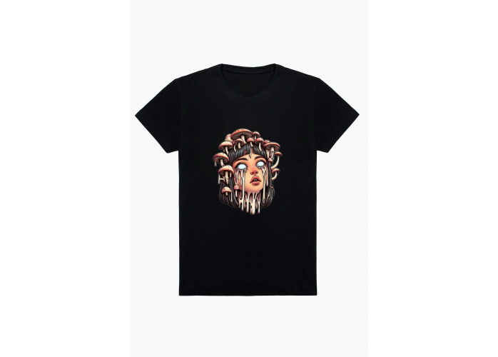 Camiseta Estampada Arte Psicodélica - Cabeça com cogumelos 