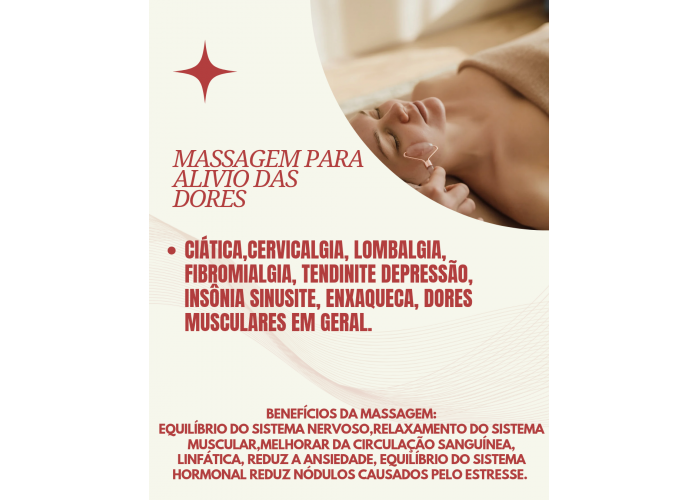 Mulher Massoterapeuta realiza Massagens Terapêuticas para aliviar as dores ,cansaço e estresse. 