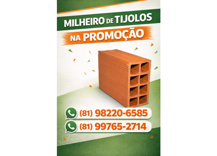 TIJOLOS DIRETO DA FABRICA COM 8 FUROS 9X19X19 COM PRECO PROMOCIONAL